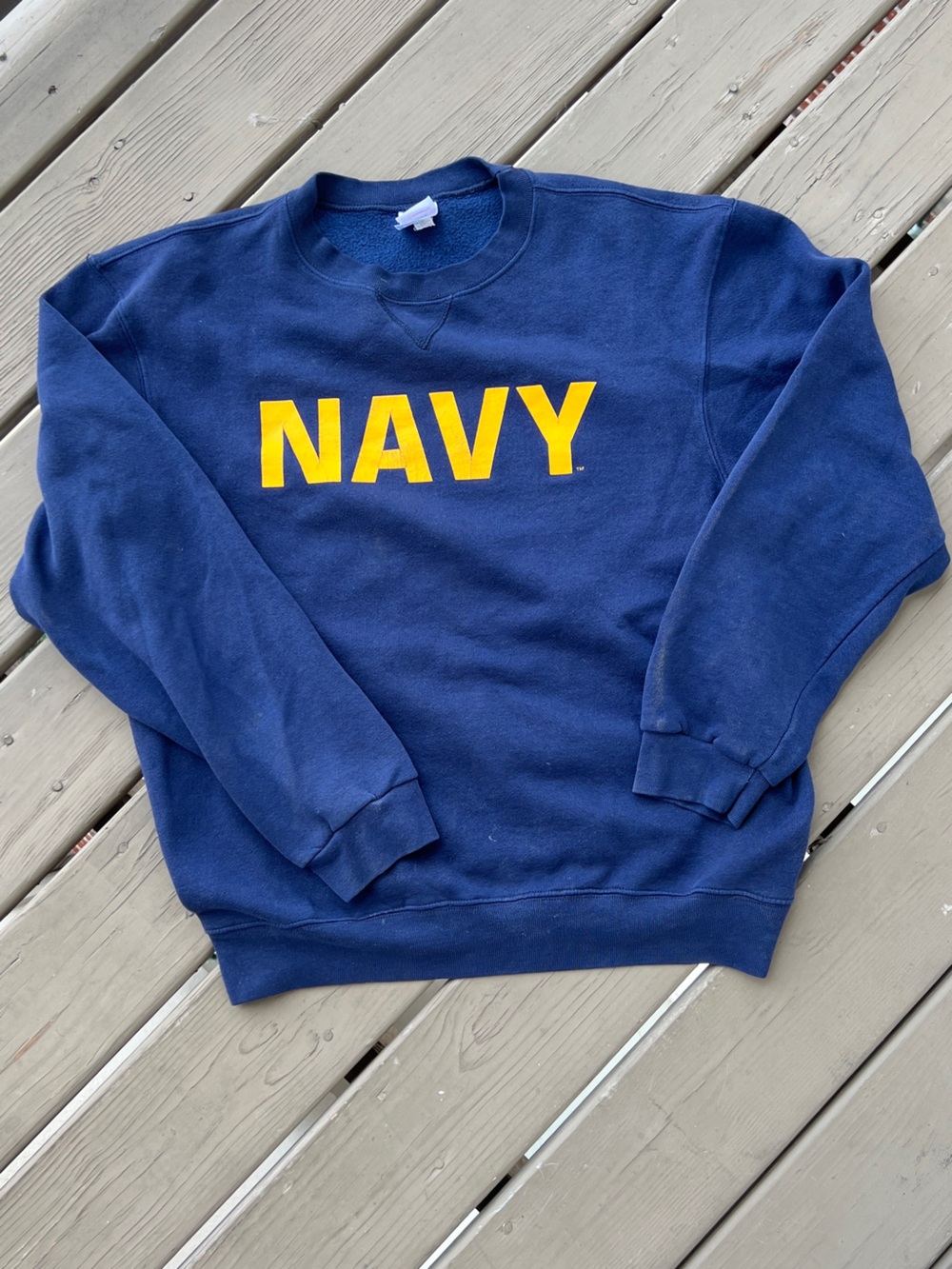 Navy Blue Crewneck Sweatshirt with Yellow NAVY Logo